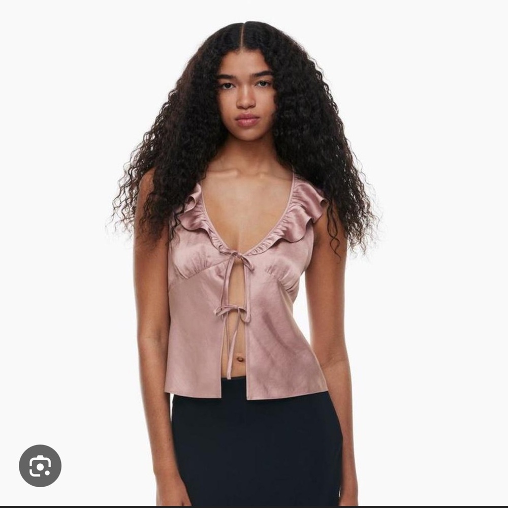Aritzia Satin Ruffle Tie-Front Tank in Blush